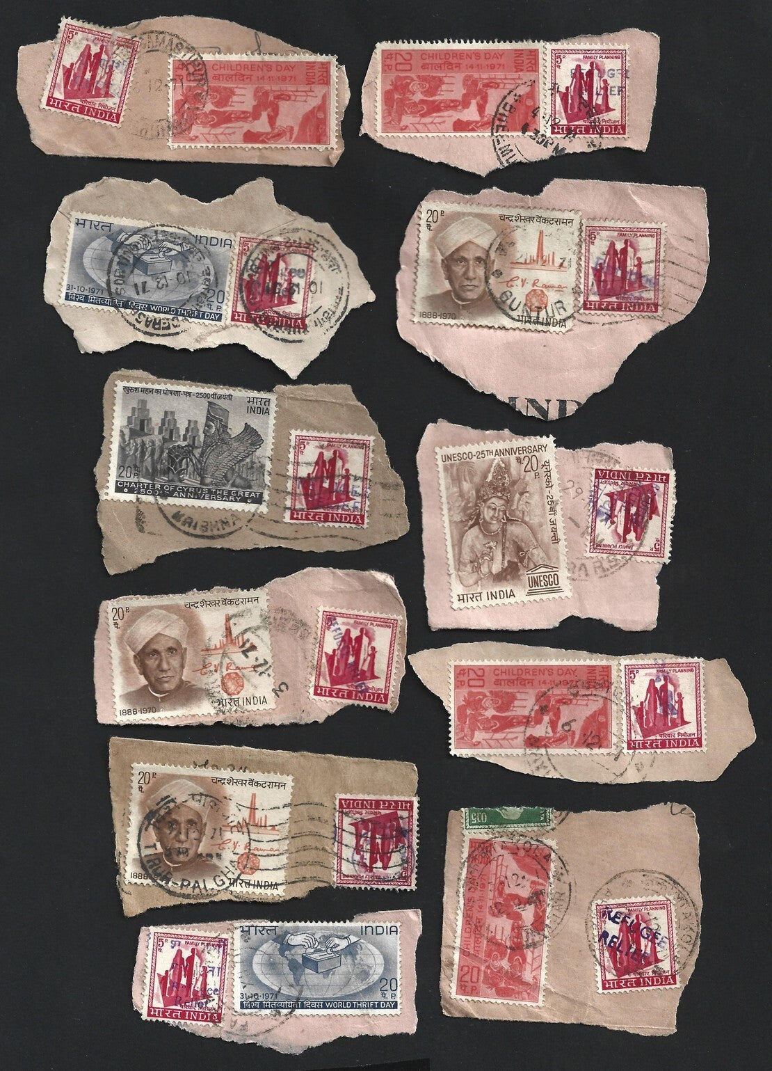 India 1971 Refugee Relief rubberstamp ovpts on pieces 19 pic LARGE COLLECTION