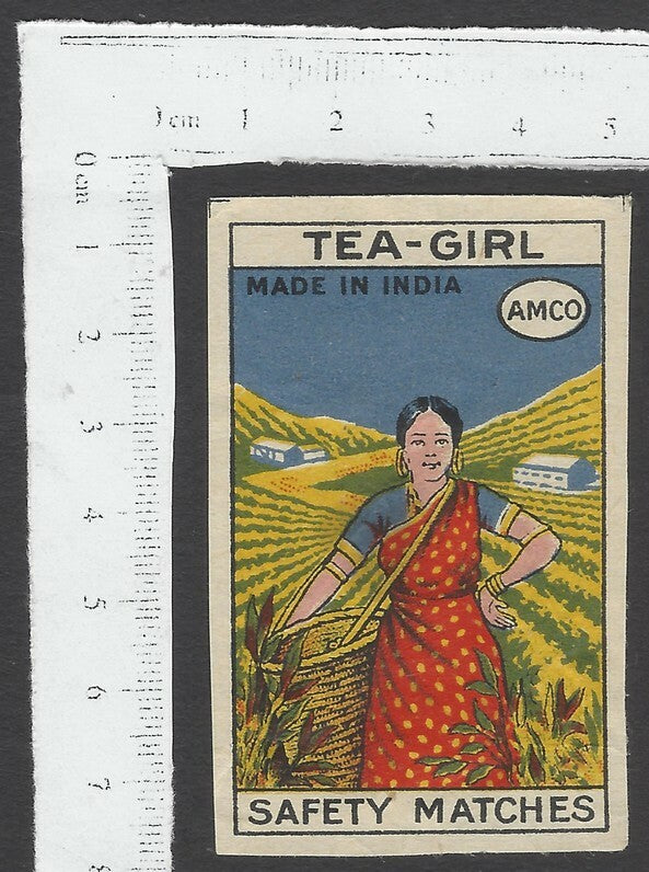 AOP India vintage matchbox label Tea Girl by AMCO
