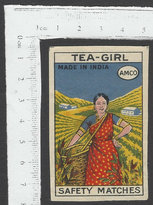 AOP India vintage matchbox label Tea Girl by AMCO