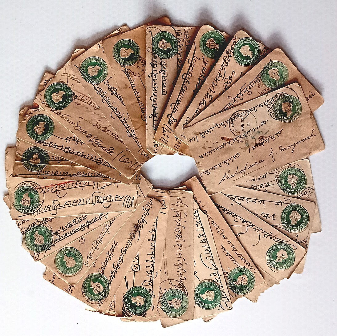 AOP India QV 1/2a green envelopes x 100 selected for condition WHOLESALE