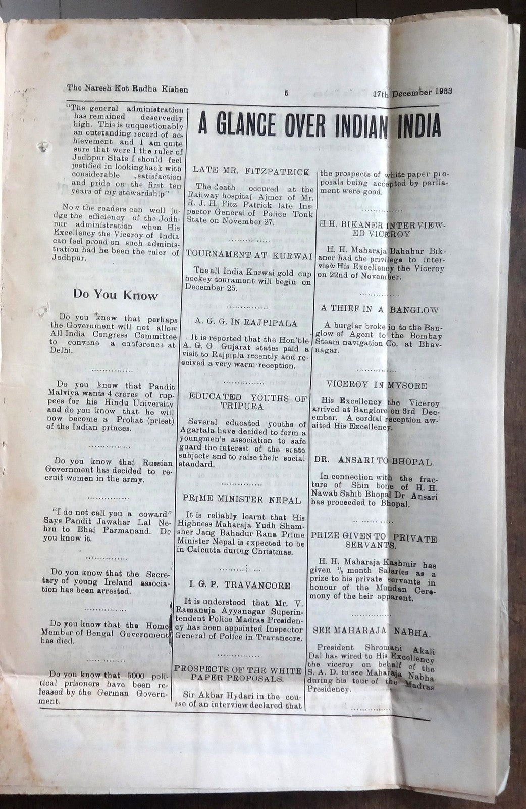 India 1933 weekly THE NARESH Dead Congress to resume law breaking activity Ӝ