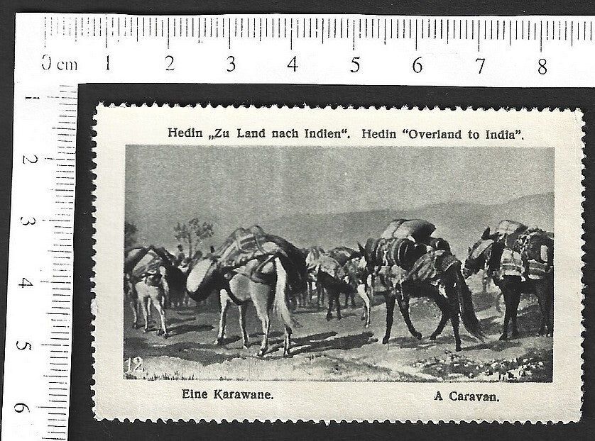Vintage OVERLAND TO INDIA poster stamp - A Caravan zaz