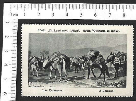 Vintage OVERLAND TO INDIA poster stamp - A Caravan zaz