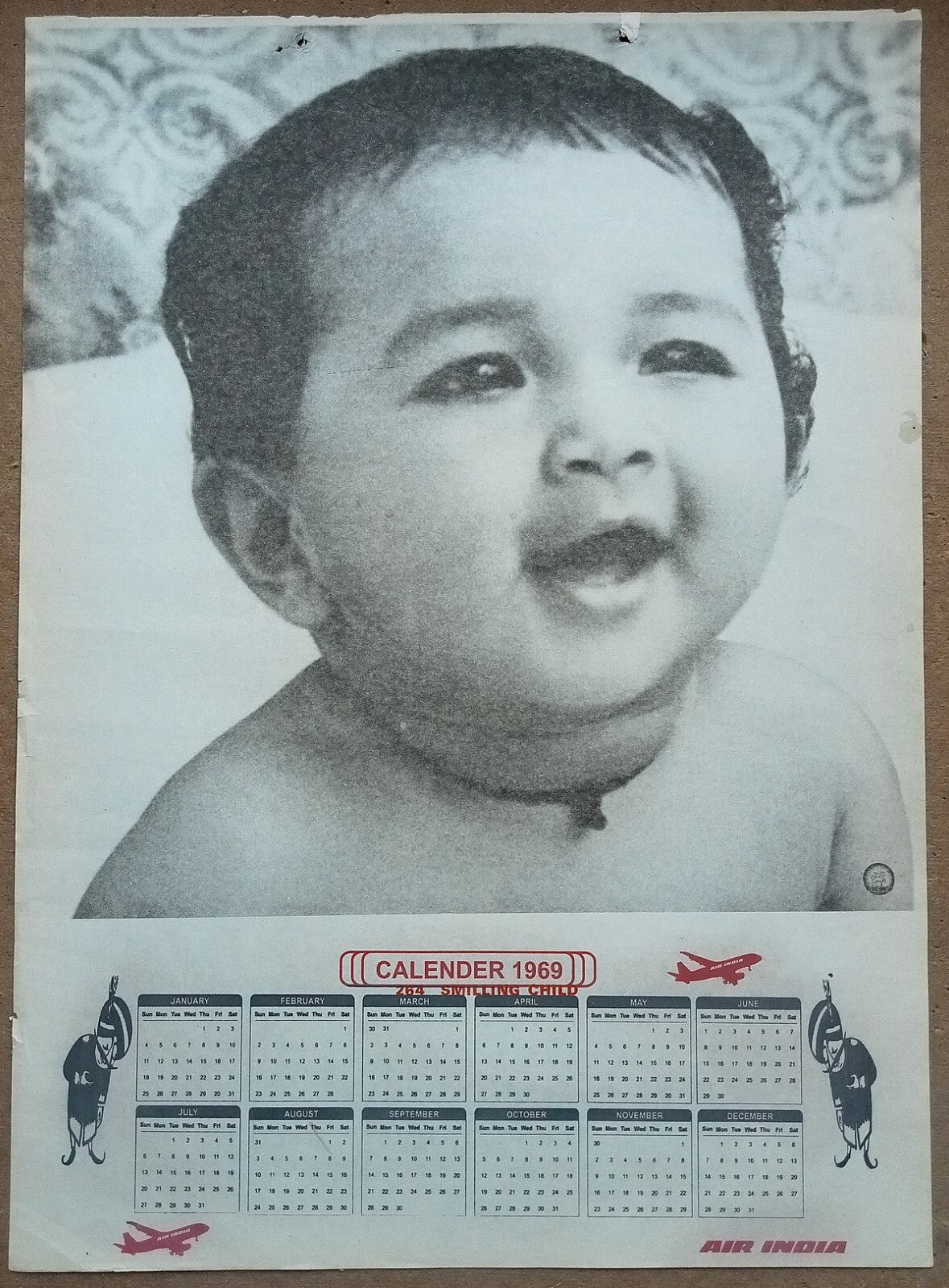 AIR INDIA 1969 poster calender 264 - SMILING CHILD - R
