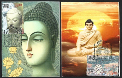 India 2007 Buddha set of 6 on 6 Sankisa 2022 maximum cards