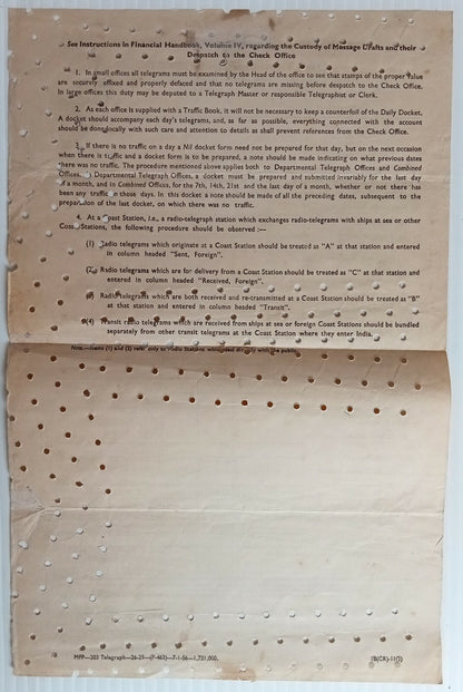 India 1956 Press Telegram Daily Message Docket form used