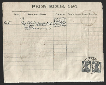 India KGVI 1/2a on PEON LIST canc THAKURGAON (Dinajpur) 1 MAY 47