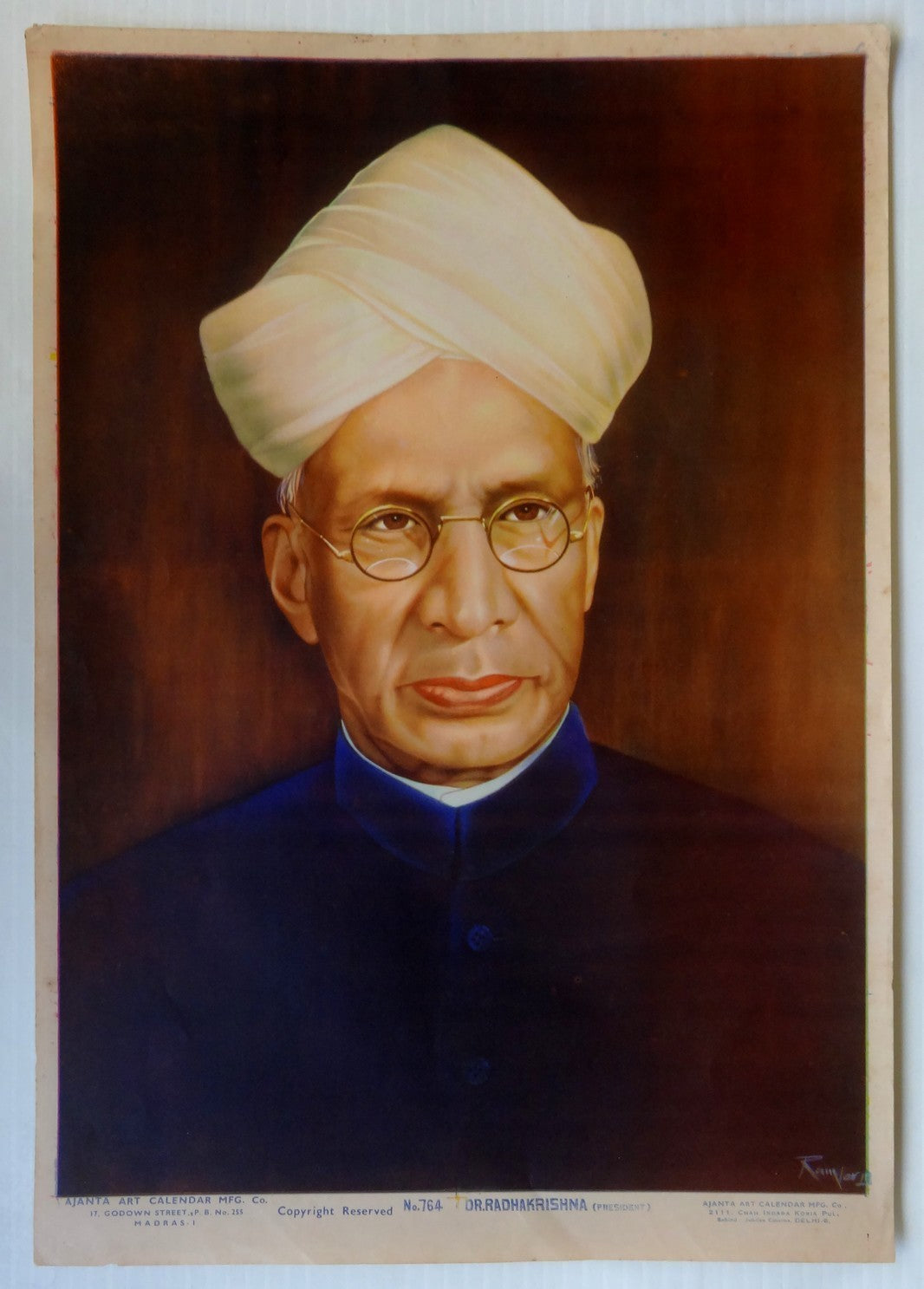 India vintage print DR. RADHAKRISHNAN by Ajanta Art Delhi 25 x 36cm