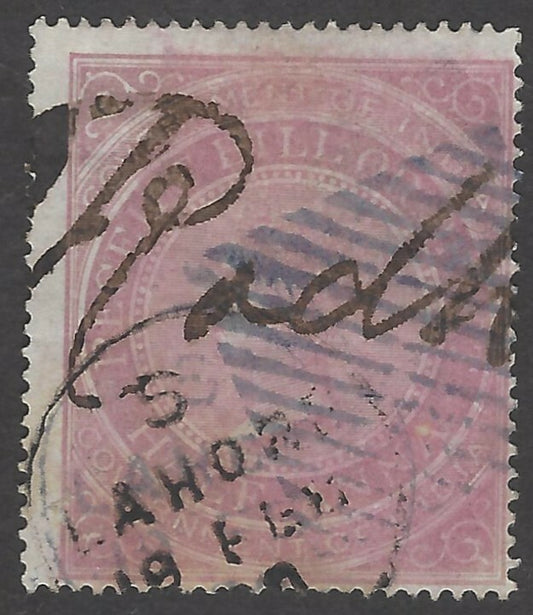 India QV 1a receipt stamp with LAHORE & bars postal cancellation