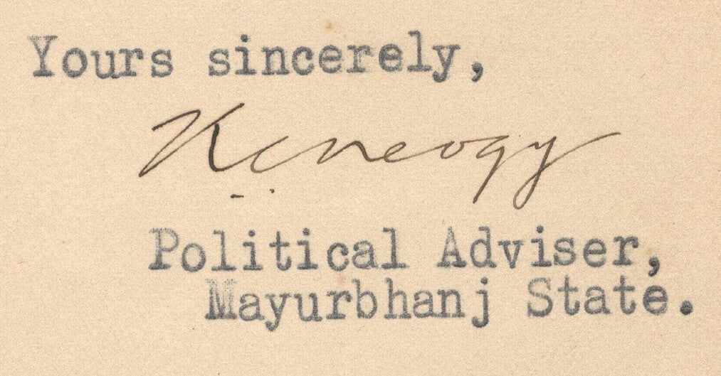 India 1940 crested letter MAYURBHANJ STATE