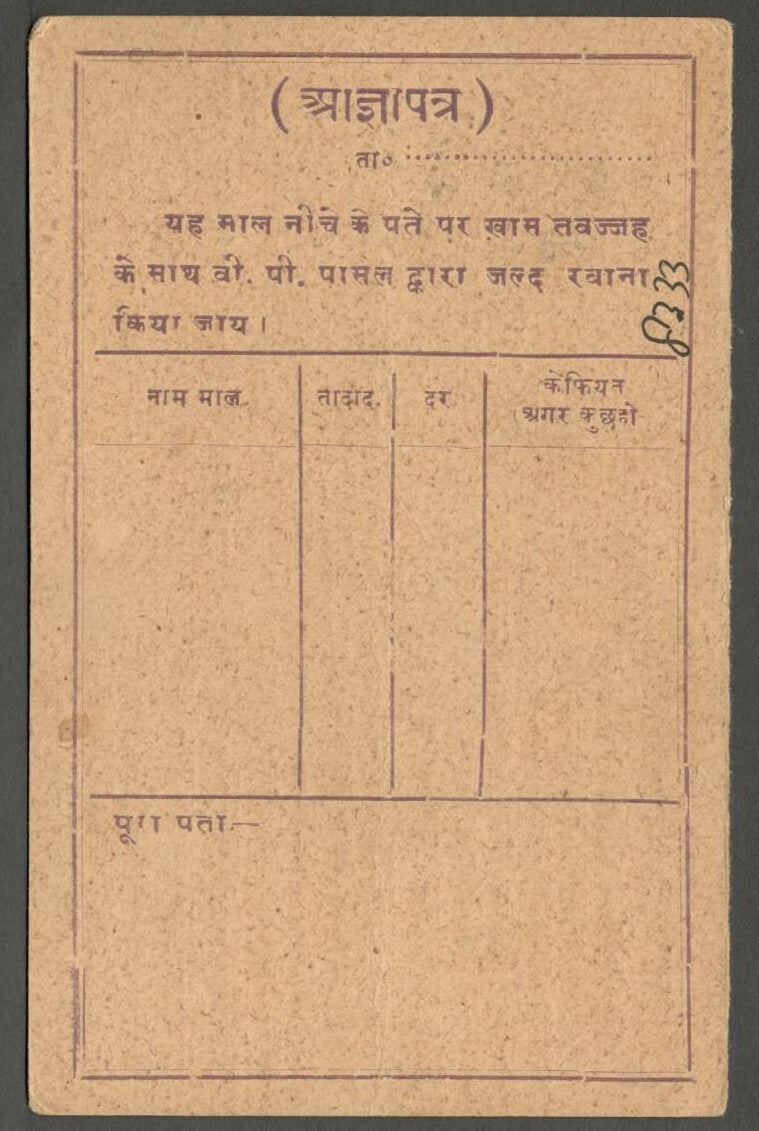 AOP India KGV 1/2a postal card with Tobacco advertisement unused