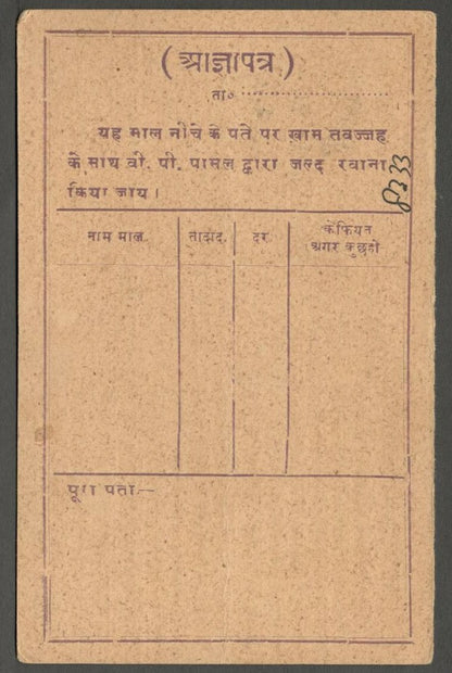 AOP India KGV 1/2a postal card with Tobacco advertisement unused