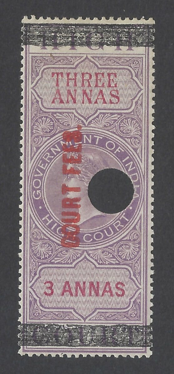 AOP India QV 1870 COURT FEES red ovpt on QV HIGH COURT 3a used Bft 76