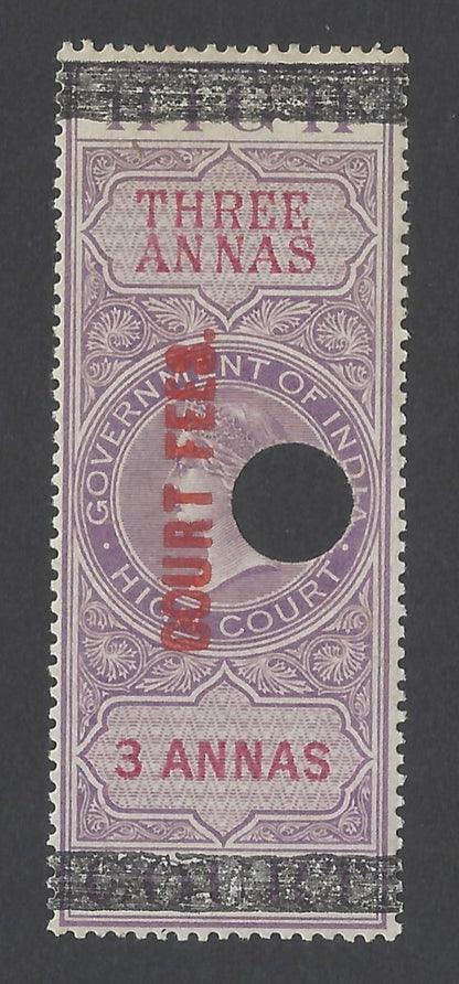 AOP India QV 1870 COURT FEES red ovpt on QV HIGH COURT 3a used Bft 76