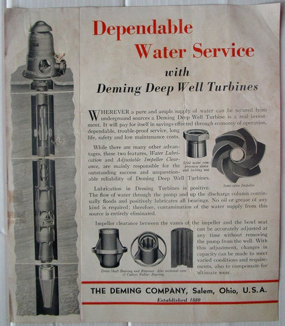 India 1939 advertzements etc for DEMING WELL PUMPS