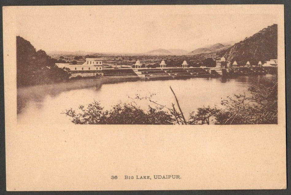 AOP India Big Lake, Udaipur vintage postcard