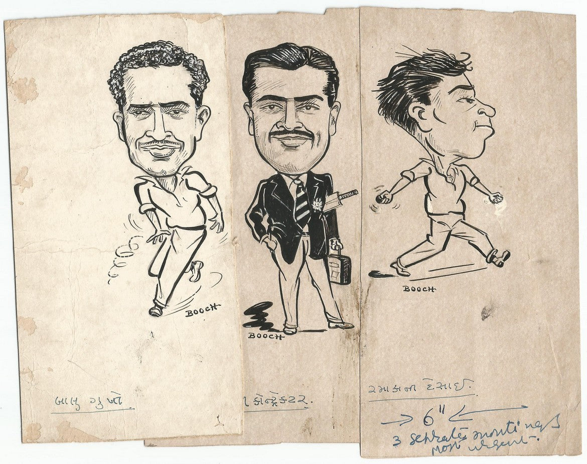 Cricket 1960 India Pakistan Nari Contractor etc sketches by cartoonist R Booch Ӝ