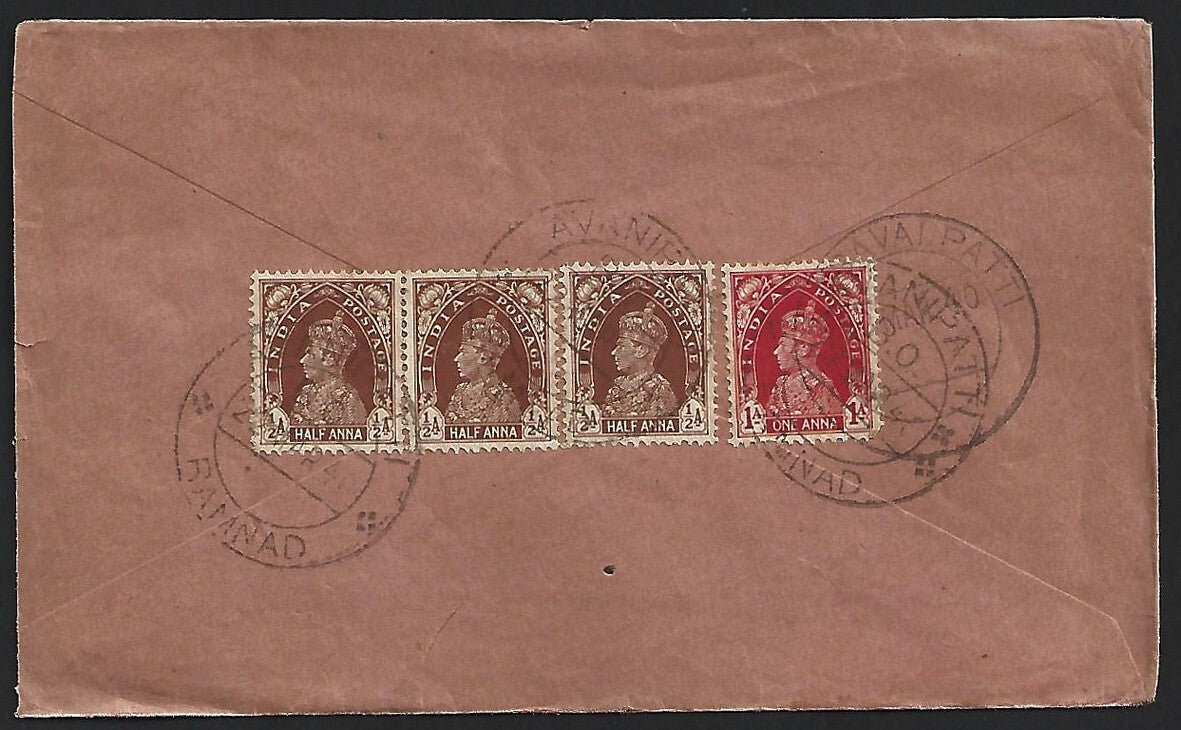 India WW2 KGVI 1940 cover to Malaya with triangular PASSED CENSOR NEGAPATAM 1