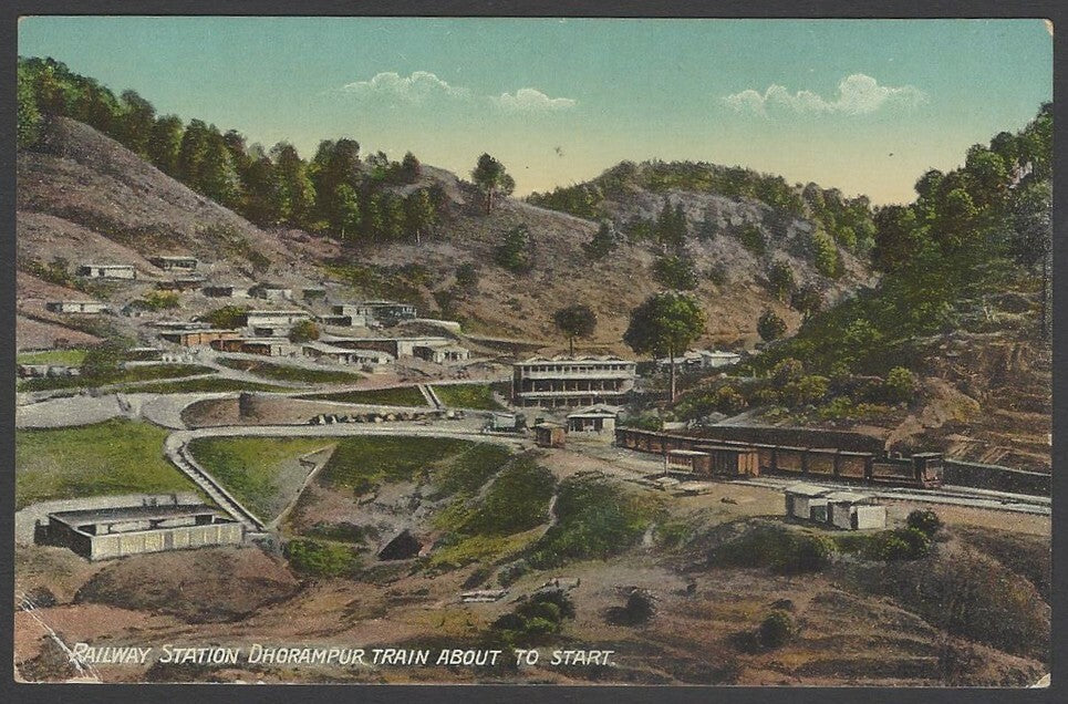 AOP India vintage postcard Railway Station, Dhorampur