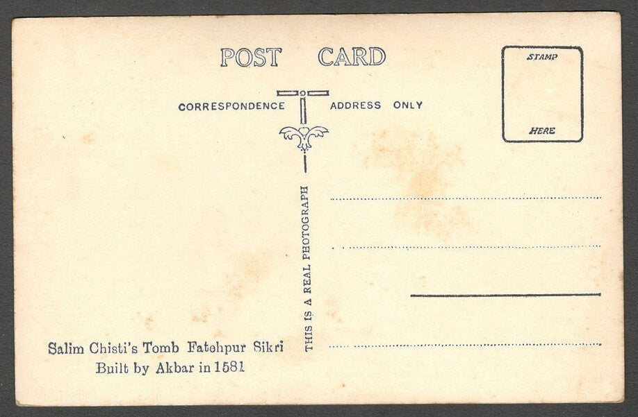AOP India vintage real photo postcard SALIM CHISTI'S TOMB, Fatehpur Sikri