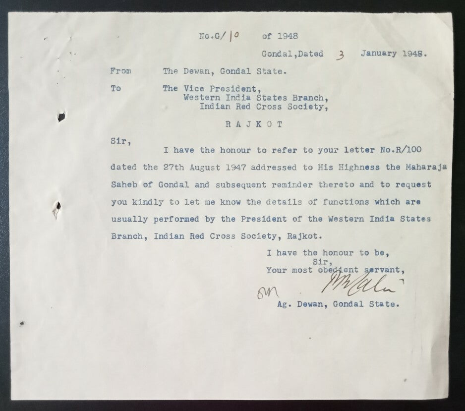 AOP India 1947 Red Cross Association of the Western India letterhead & corrresp