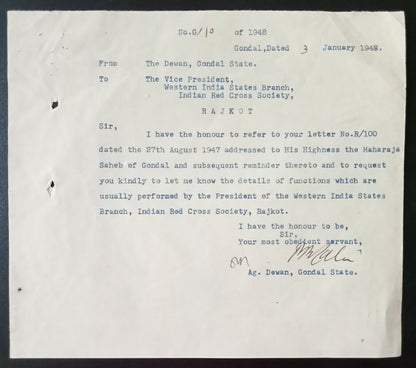 AOP India 1947 Red Cross Association of the Western India letterhead & corrresp