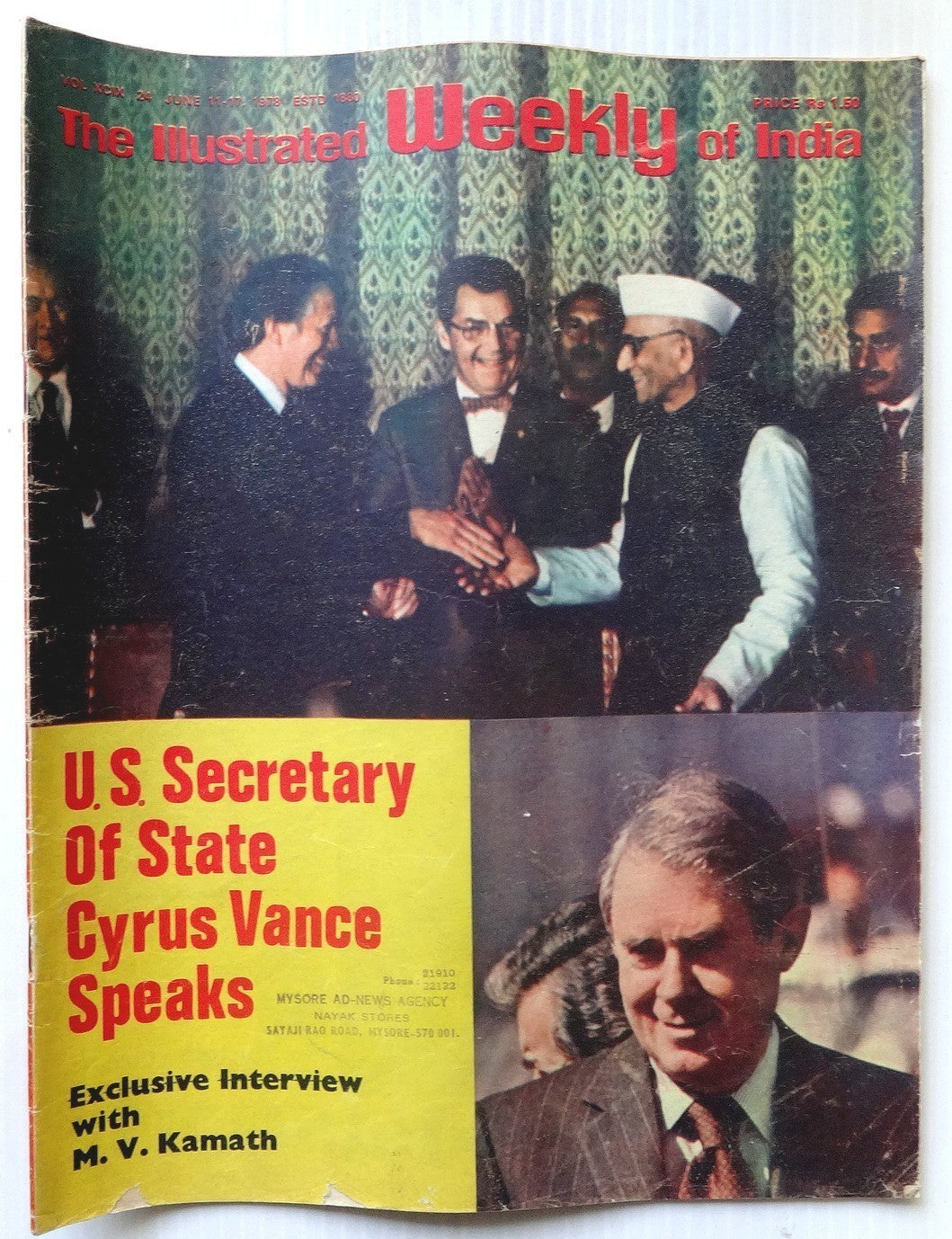 The Illustrated Weekly of India 11 June 1978 U.S. Sec State Cyrus Vance Speaks