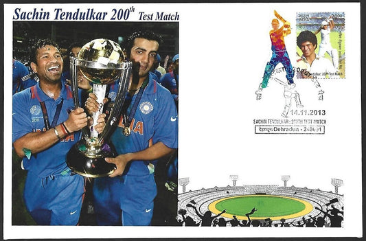 CRICKET India 2013 Sachin Tendulkar 200th Test private FDC with diecut label