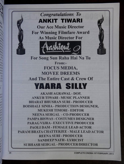 Bollywood Trade magazine COMPLETE CINEMA 1 Feb 2014 issue – Madhuri Dixit cover