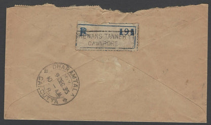 India SHEWAN’S TANNERY postmark & registered label on 1935 cover