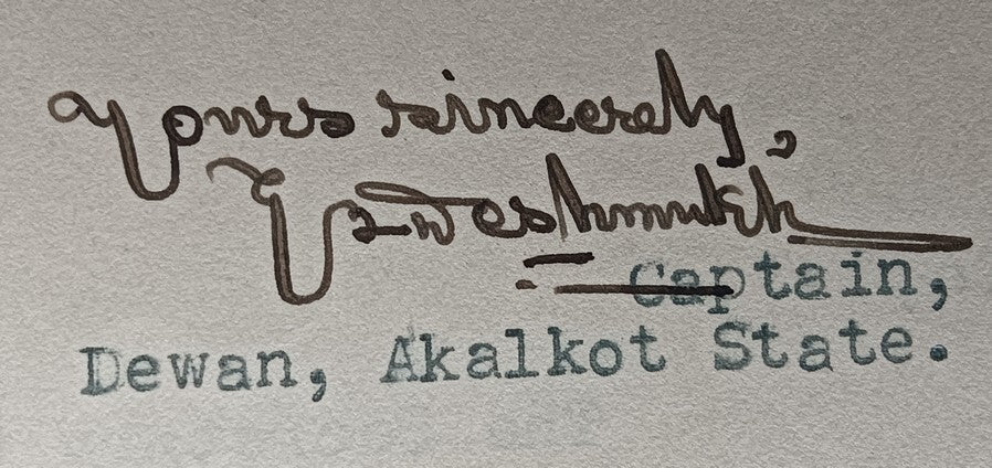 India 1941 crested letter AKALKOT STATE signed by the Diwan