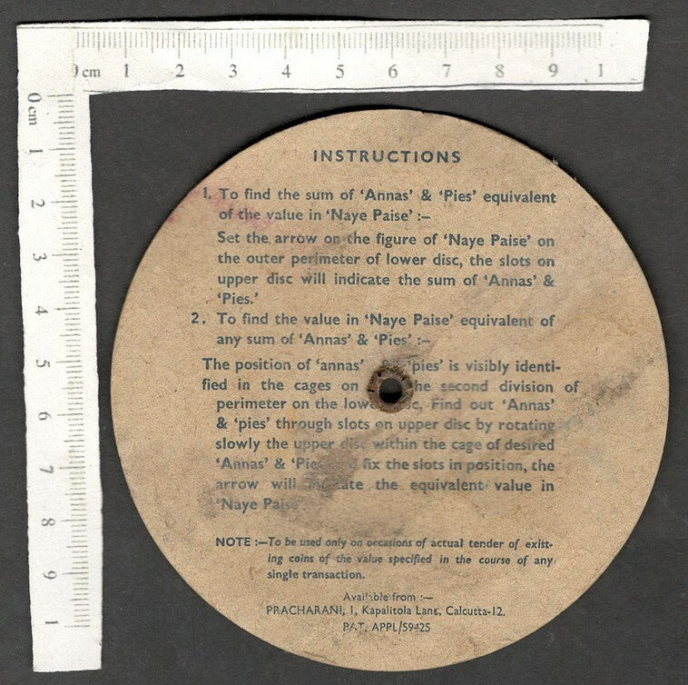 India 1957 Currency Converter wheel Rs As Ps to np