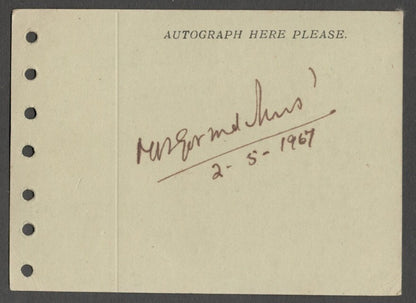 AOP M.N. Govindar Minister India 1967 signed autograph card 