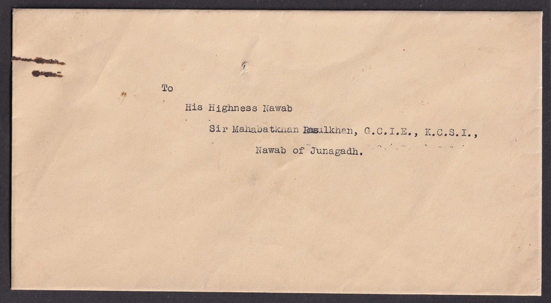 India crested cover with BRITISH GOVT crest to Nawab of Jungadh