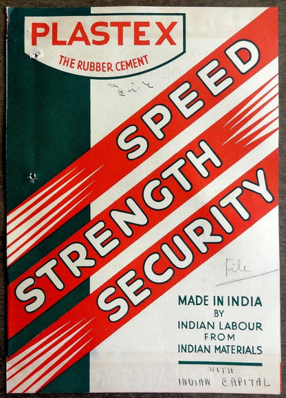 India 1939 PLASTEX RUBBER CEMENT advertisement folder & price lists