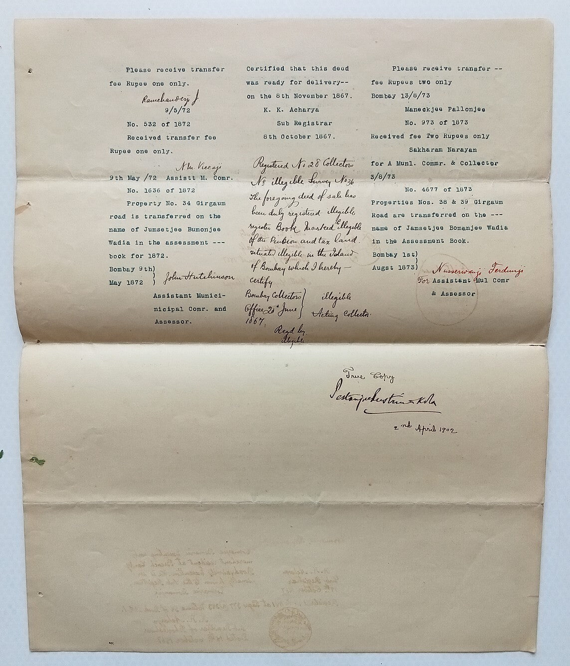 AOP India 1872 hand drawn copy of 1867 Indenture
