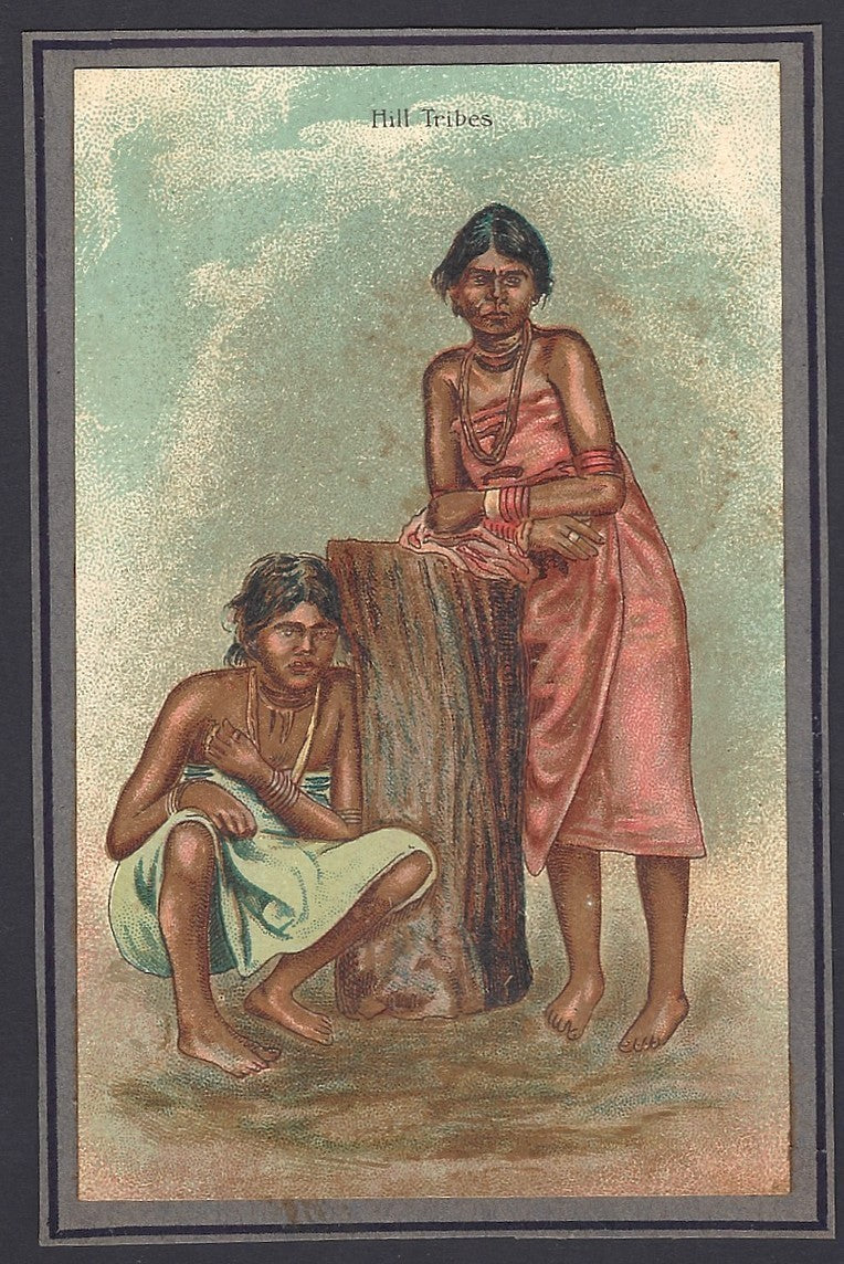 India mounted pre-1900 colour litho card HILL TRIBES
