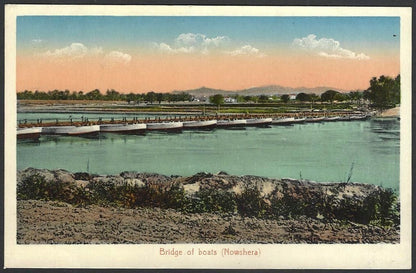 India vintage colour postcard Bridge of Boats, Nowshera