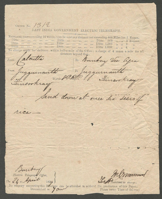 AOP 1859 EAST INDIA GOVERNMENT ELECTRIC TELEGRAPH Opium contents