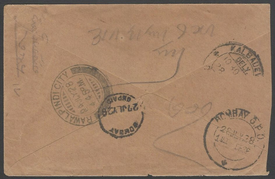 AOPIMT India 1928 RAWALPINDI CITY postage due cover