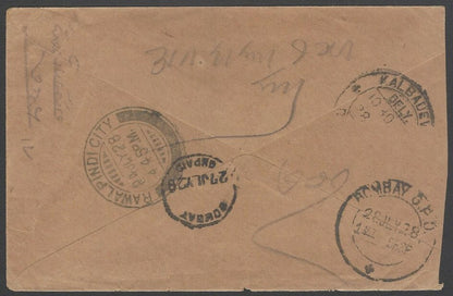 AOPIMT India 1928 RAWALPINDI CITY postage due cover