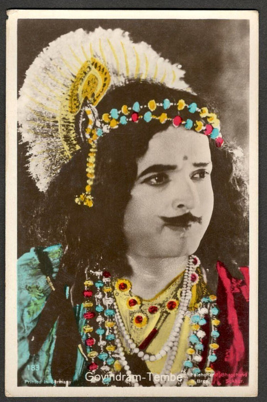 India Bollywood c.1910 hand tinted real photo postcard GOINDRAM TEMBE