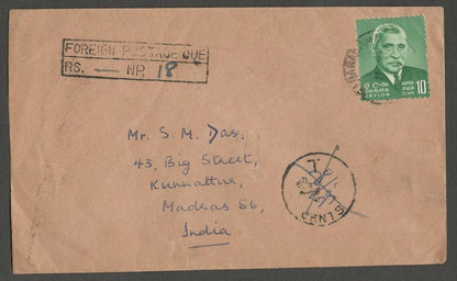 AOPIMT Sri Lanka underpaid cvr to India boxed FOREIGN POSTAGE DUE / RS. -- NP.18