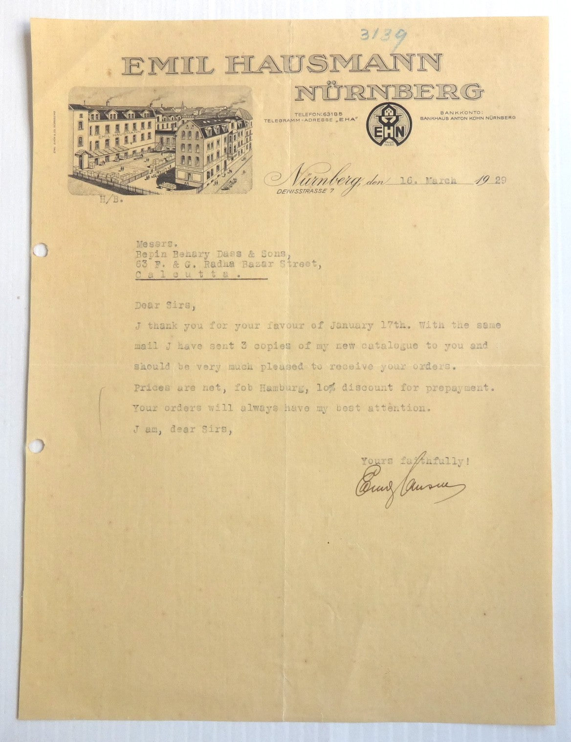 Germany Emil Hausmann Nurnberg Germany 1929 illustrated letterhead to India