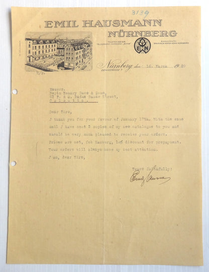 Germany Emil Hausmann Nurnberg Germany 1929 illustrated letterhead to India