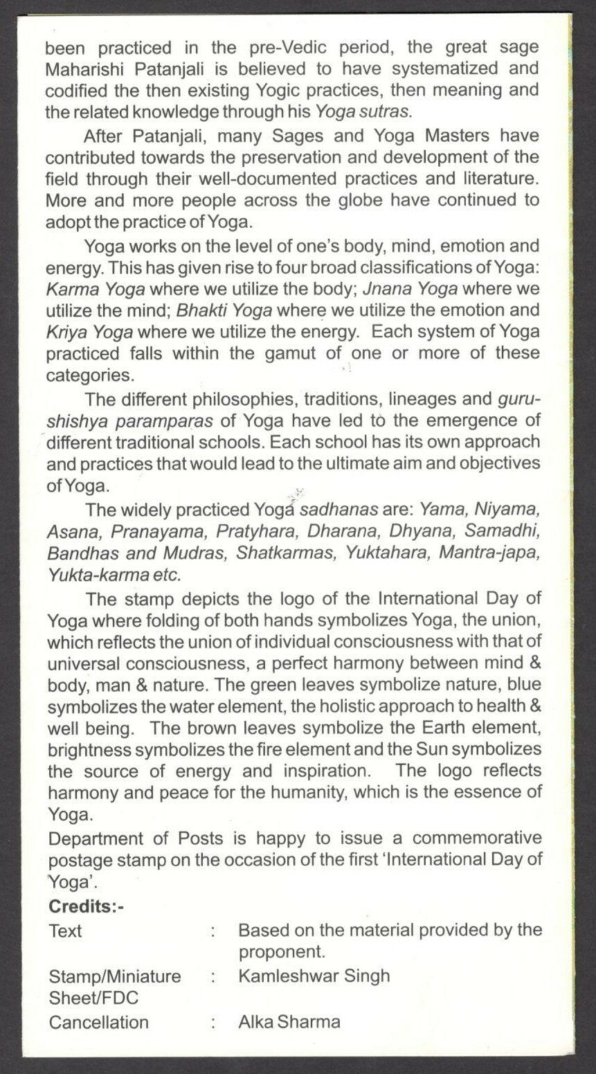 India 2015 International Day of Yoga MS on used brochure