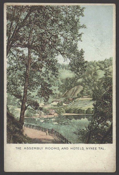 India THE ASSEMBLY ROOMS & HOTELS NYNEE TAL Nainital vintage colour UB postcard