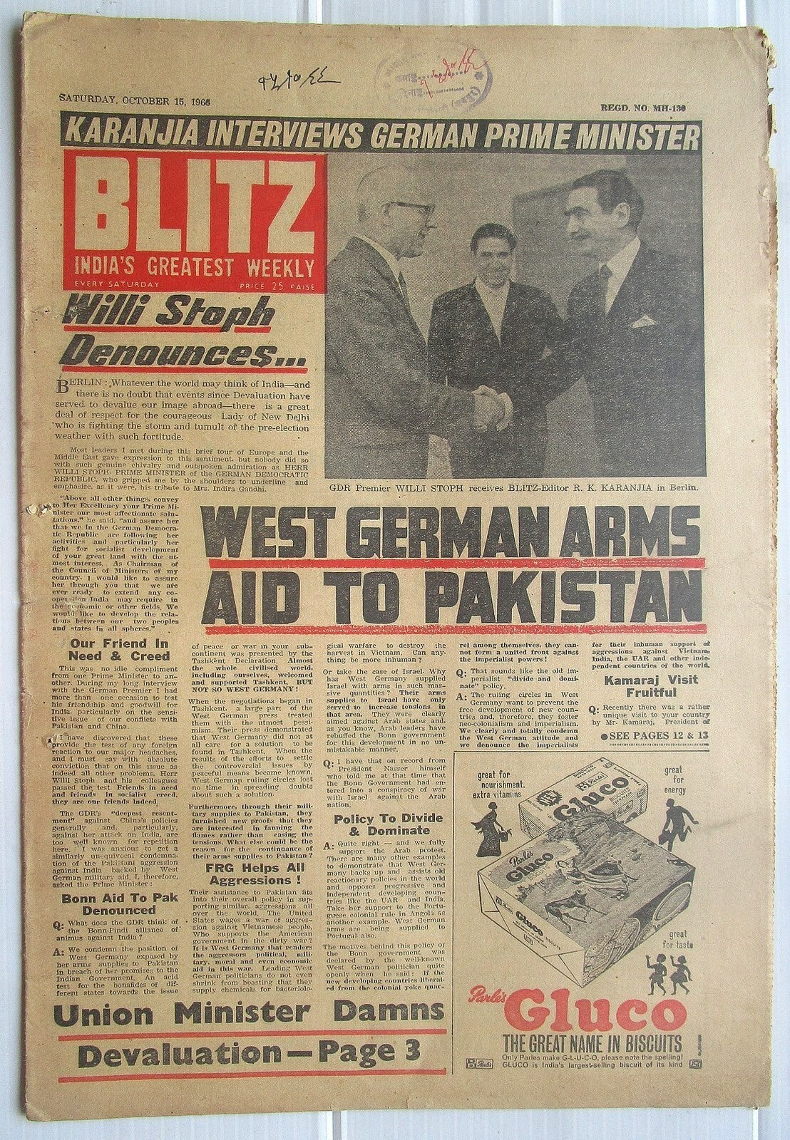 India Blitz October 1966 WEST GERMAN ARMS AID TO PAKISTAN