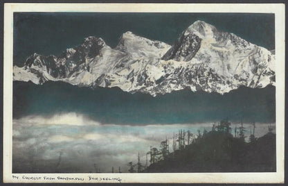 AOP India DARJEELING real photo postcard by Das Studio MT EVEREST FROM SANDAKPHU
