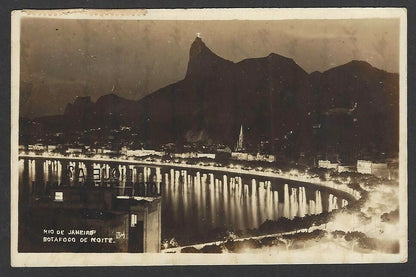 Brazil 1936 postcard to India – Rio by Night rppc